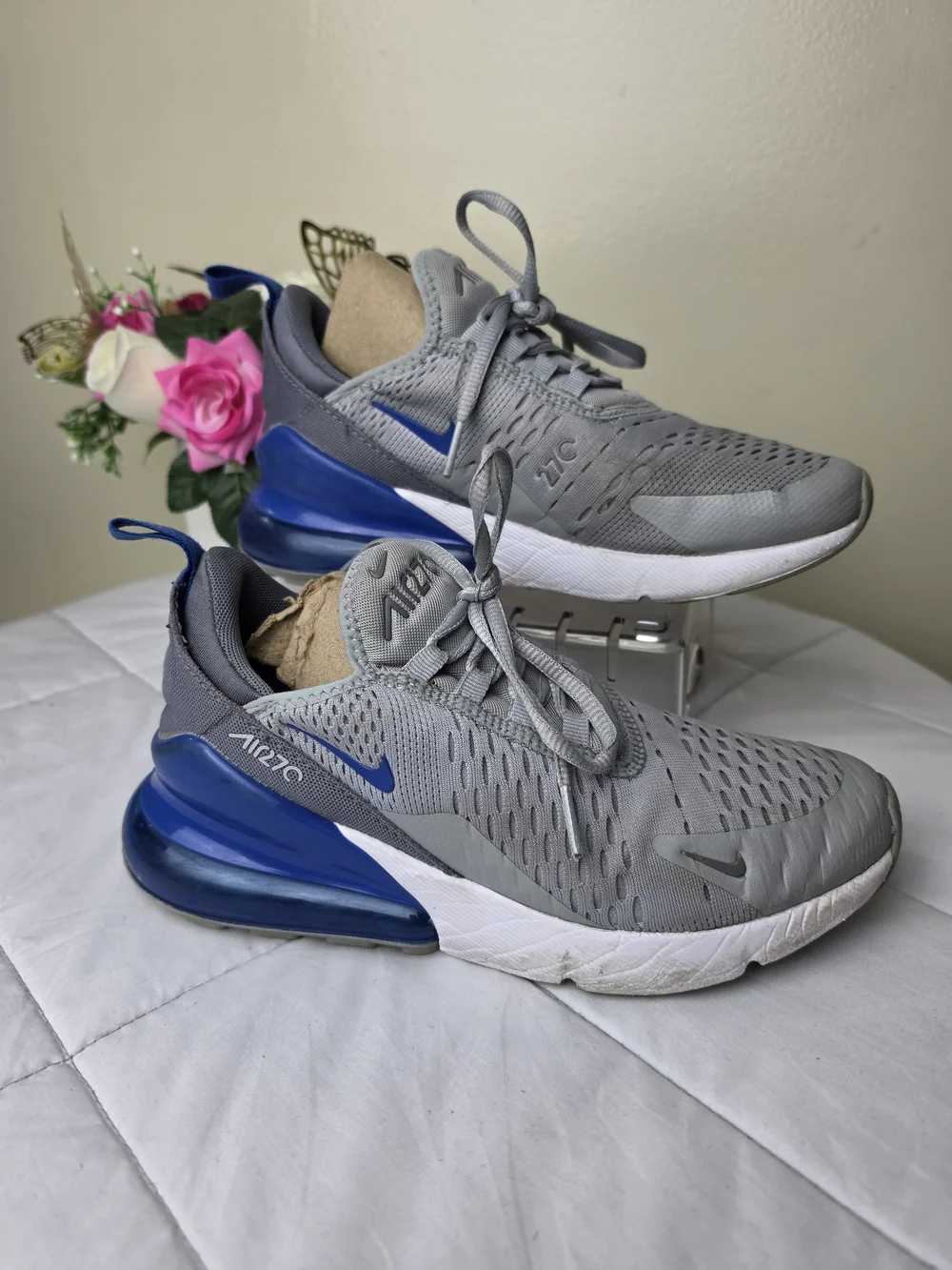 Nike Air Max 270 Grey & Blue Sneakers Big Boy Size Yy